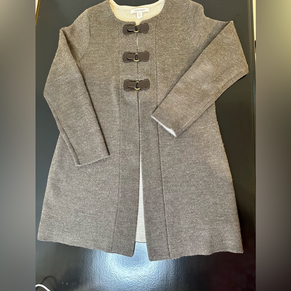 Equestrian Style Brown Wool Blend Sweater with Buckle Latch - Picture 3 of 13